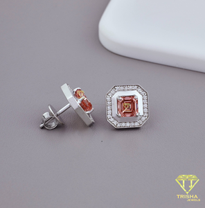 Luxury Pink Moissanite Diamond <b>Stud</b> Earrings White Gold Octagon Halo Earrings Asscher Cut Stone Fine Jewelry - Product Image 3