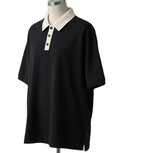 Casual Men's <b>Polo</b> Shirt | <b>Black</b>, Contrast Collar, 3-Button Placket | Comfortable Cotton Blend Tee - Product Image 1