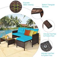 Ensemble de canapés d'angle en rotin turquoise pour patio extérieur, 4 places, mobilier de jardin au design contemporain pour le loisir