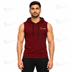 Wholesale Men's <b>Sleeveless</b> Gym <b>Hoodies</b> Workout Hooded Solid Print Sports Body Building Stringer Muscle Cut T-Shirt - Product Image 2