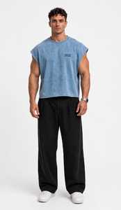 เสื้อยืดแขนสั้นผู้ชาย ONETEN APPAREL สีฟ้าฟอกกรด คอกลม พิมพ์ลายโลโก้ด้านหน้า ทรงเข้ารูป ผ้าฝ้าย 95% สไตล์สตรีทแวร์ - Product Image 1
