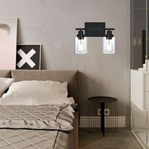 Lampada da Parete Moderna E26 per Bagno, Nera con Paralume in Vetro Trasparente, per Specchio, Cucina, Corridoio, Soggiorno e Armadi - Product Image 3