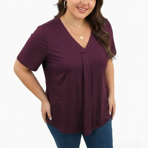 เสื้อยืดผู้หญิงไซส์ใหญ่ คอวี แขนสั้น ย้อมสีแบบ Garment Dyed ซักแล้ว เป็นมิตรกับสิ่งแวดล้อม สไตล์ลำลอง สำหรับฤดูร้อน รับสั่งพิมพ์ลายพิเศษ คุณภาพพรีเมียม ขายส่ง - Product Image 4