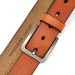 Cinturón de Cuero Genuino para Hombre, Color Sólido, Hebilla de Metal Plateada Rectangular, Estilo Casual, Duradero - Product Image 2