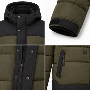 Factory Direct Hooded Puffer <b>Jacket</b> Outdoor Winter Design Adjustable Drawcord Hood Custom Woven Patch Service Snap Storm - Product Image 4