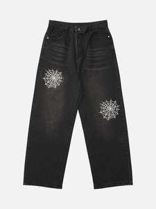 Jean baggy délavé vintage uni/à motifs pour homme, pantalon en denim large style streetwear Y2K, coupe régulière respirante décontractée pour femme, style hip-hop - Product Image 2