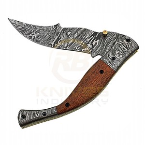 Cuchillo Plegable de Acero de Damasco Hecho a Mano con Mango de Madera, Cuchillo de Bolsillo para Acampar al Aire Libre, EDC OEM, 7 Pulgadas, Venta al Por Mayor - Product Image 1