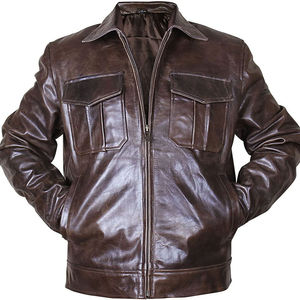 <b>Men's</b> Brown Genuine Leather Moto Biker <b>Jacket</b> Turn-down Collar Zipper Closure Regular Fit Autumn Wear - Product Image 6