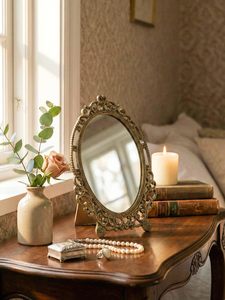 Vintage Brass <b>Table</b> <b>Mirror</b> Antique Finish Decorative Dressing <b>Mirror</b> <b>with</b> <b>Stand</b> Handcrafted Solid Brass Frame for Vanity Home - Product Image 3