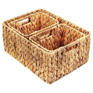 Cesta de Almacenamiento de Jacinto de Agua Hecha a Mano, Resistente, Rectangular, Cesta de Lavandería, Forma Redonda, Estilo Boho, Venta al Por Mayor - Product Image 3