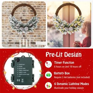 35 LED Lights Snow Flocked Artificial Christmas Wreath Elegant Christmas Garlands & Wreaths - Product Image 6