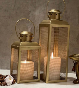 <b>Gold</b> Metal <b>Candle</b> Lantern Glass Pane Handmade Lantern Portable Decorative Light <b>Holder</b> for Home Wedding Decor - Product Image 4