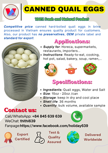 Huevos de codorniz enlatados listos para comer en salmuera sin cáscara, procesados en Vietnam, etiqueta OEM, estándar de exportación, precio competitivo al por mayor. - Product Image 6