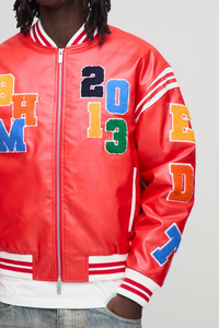 Chaqueta Varsity de Invierno para Hombre, de Lana y Piel de Oveja, Impermeable y Cortavientos, Personalizada con Letras Bordadas en la Parte Delantera, Talla Grande - Product Image 3