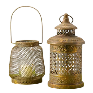 <b>Brass</b> <b>Lantern</b> Candle Holder With Mesh Design For Home Decoration Indoor Outdoor Durable Metal <b>Lantern</b> Flameless Light Feature - Product Image 1