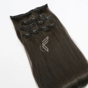 Natural Brown Clip On Hair Extensions Raw Cuticle Aligned Hair Vietnamese Low Price