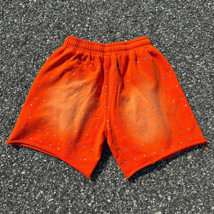 กางเกงขาสั้นผู้ชายสไตล์ไฮสตรีทผ้าฝ้าย 100% แบบซันเฟด ตกแต่งด้วยคริสตัลลายเรียบ - Product Image 6