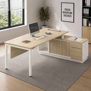 Modern L Shape Office <b>Desk</b> with Storage <b>Cabinet</b> Wood Top Steel Frame White Commercial-Grade <b>Desk</b> for Home & Office Use - Product Image 1