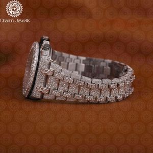 Charm_Jewells Men's Luxury Stainless Steel <b>Mechanical</b> <b>Watch</b> With Diamond Encrusted Round Dial 43mm Chronograph Folding Clasp - Product Image 3