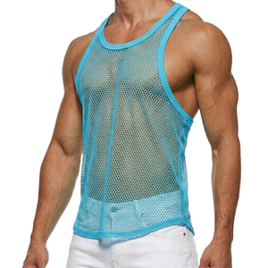 Men Summer Sexy Sheer Mesh Tank Tops See-through <b>Fishnet</b> Slim Fit Tank Vest Male Gym Muscle Tanks Tops Tee - Product Image 1