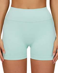Conjunto de sujetador sin costuras y pantalones cortos de cintura alta para mujer, color verde menta, suave, elástico, transpirable, moldeador, ropa deportiva, conjunto para hacer ejercicio y fitness. - Product Image 4