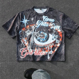 Camisetas Oversize de Hombro Caído con Estampado Serigrafiado, Cuello Redondo, Estilo Vintage, para Hombre, 100% Algodón Ecológico, de Secado Rápido y Transpirables - Product Image 2