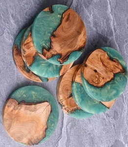 Wholesale Modern Light Luxury Wood Square <b>Epoxy</b> Coasters Walnut Heat Insulation Mats Resin Wood Asian Zen Design Food Grade - Product Image 3