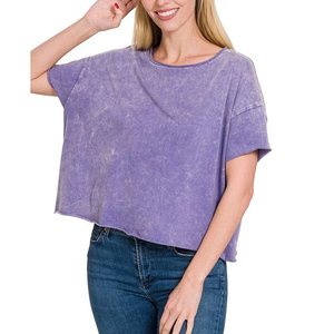 Camisetas Lisas Teñidas con Hombros Caídos para Mujer, Camisetas con Lavado Ácido Antibacterianas del Mejor Material, Camiseta con Lavado Ácido para Mujer - Product Image 2