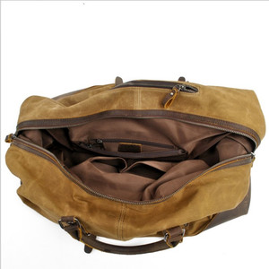 Large Zippered Cowhide Tote <b>Duffle</b> <b>Bag</b> Solid Color Canvas Genuine <b>Leather</b> Travel Luggage with Hasp Closure Leisure - Product Image 4