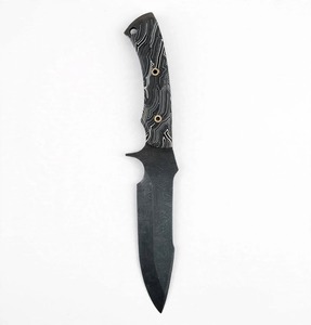 Outil utilitaire recurve artisanal en acier Damas foncé avec manche G10 noir topographique - Product Image 5