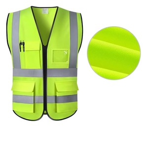 Gilet de sécurité haute visibilité unisexe bleu réfléchissant, vêtement de travail en polyester, plusieurs poches, fermeture éclair, détection des aiguilles - Product Image 5