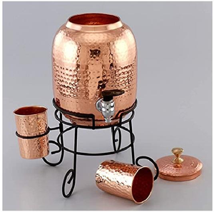 Dispensador de Agua de Cobre Hecho a Mano con Vaso y Grifo, Tanque de Agua de Cobre Martillado Matki, Beneficios para la Salud Ayurvédica - Product Image 3