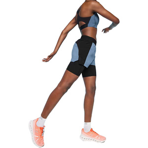 Shorts de course taille haute pour femme, bleu et noir, 100 % coton, anti-boulochage, coupe classique, taille élastique avec poches, motif uni - Product Image 6