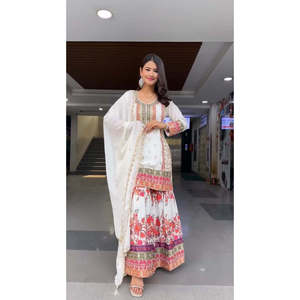 Conjunto de Fiesta para Mujer de Diseñador con Hermosa Blusa Plazzo y Dupatta - Product Image 3