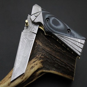 Premium Industrial Grade Stainless Steel Tactical Folding Knife Handmade Pocket Hunting Survival Knives <b>Drop</b> Point Micarta - Product Image 1