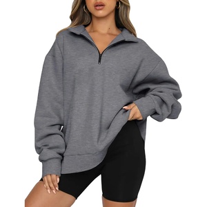 OEM Sweat-shirt zippé à manches longues et aux épaules tombantes ensemble deux pièces pull-over avec logo personnalisé pour femmes - Product Image 1