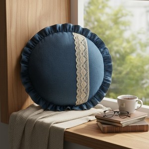 Denim <b>Round</b> Luxury <b>Cushion</b> Cover Washable Removable Low MOQ Home Decor Customisable India Manufacturer - Product Image 1