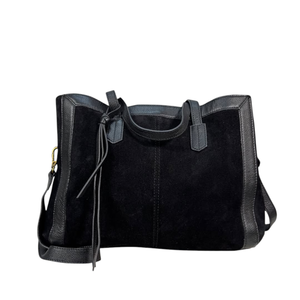 Sac à main pour femme en cuir suédé 100% authentique, doublure en toile, grande capacité, fermeture éclair, accessoires de haute qualité, noir, luxueux, usage quotidien - Product Image 1