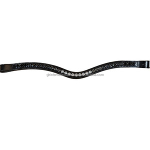 Banda Frontal para Caballo de Cuero Negro Premium con Forma de Ola, Canal Vacío, Incrustaciones de una Sola Hilera de Cristales Negros, Blancos y Transparentes, Cadena de Metal - Product Image 5