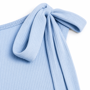 Débardeur côtelé tricoté teinté à nouer aux épaules pour femme |   Crop top sans manches coupe ajustée |   Haut décontracté extensible et confortable - Product Image 5
