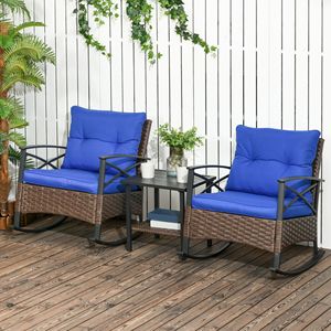 Set di Mobili da Esterno Impermeabile in 3 Pezzi: 2 Sedie a Dondolo con Cuscini e Tavolino a 2 Livelli in Vimini - Product Image 2
