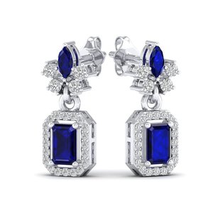 REYES Long <b>Dangle</b> Bridal Accessories Jewelry Fashion 14K Gold <b>Diamond</b> Wedding <b>Earrings</b> Luxury Blue Sapphire Gemstone <b>Earring</b> - Product Image 5