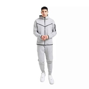 Survêtement à capuche pour homme, couleur unie, manches longues, décontracté, respirant, mi-lourd, fermeture éclair, coupe régulière, pour l'automne - Product Image 1