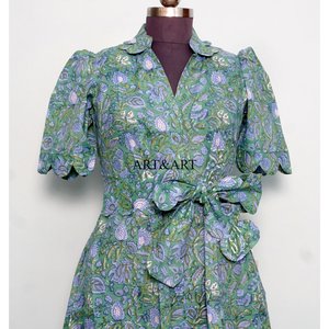 Robe longue midi trapèze en pur coton pour femme, faite main, douce et naturelle, imprimé floral, décontractée, pour soirée, unie, simple, lavable - Product Image 4