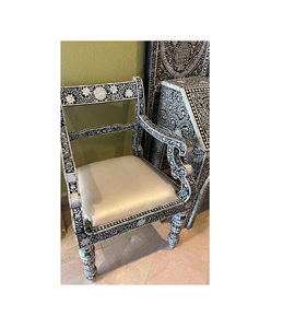 Luxury <b>Vintage</b> Handmade Bone Inlay Floral Chair Inlay Furniture Roman Chair with Wood, Bone Inlay <b>Stool</b> & Ottomans - Product Image 4