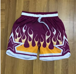 Men’s Flame Graphic Athletic Basketball Shorts Black Red Orange Fire Print Polyester Mesh Sportswear Plus Size - Product Image 2