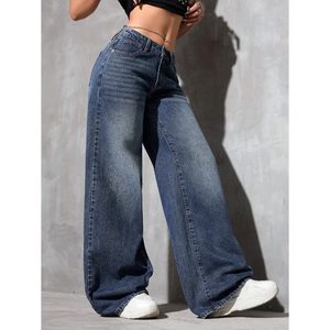 Jean en denim pour femme, coupe droite à jambe large, bleu pierre délavé, taille haute, écologique, respirant, tendance, tailles 26-40 - Product Image 4