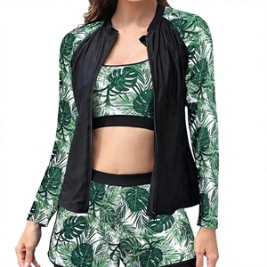 Women's Rashguard Set Long Sleeve UPF50 Sun Protection Eco-Friendly Front <b>Top</b> Shorts Swimming Beachwear Base Layer Compression - Product Image 1