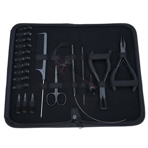 Kit d'outils pour extensions capillaires noires de salon : Pince à micro-perles, Pince à sertir à 2 trous, Outil à boucle de fil, Peigne à queue de cheveux, Pinces de sectionnement - Product Image 1