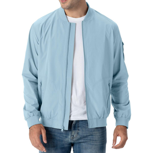 Chaqueta Bomber Azul Claro Personalizada para Hombre, Cierre Completo, Cuello Acanalado, Estilo Casual Minimalista, Ropa de Calle, Moderna y Elegante para Uso Diario - Product Image 1